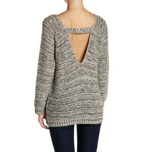 Susina V Back Marled Knit Sweater In Olive Marl Size M Made in USA